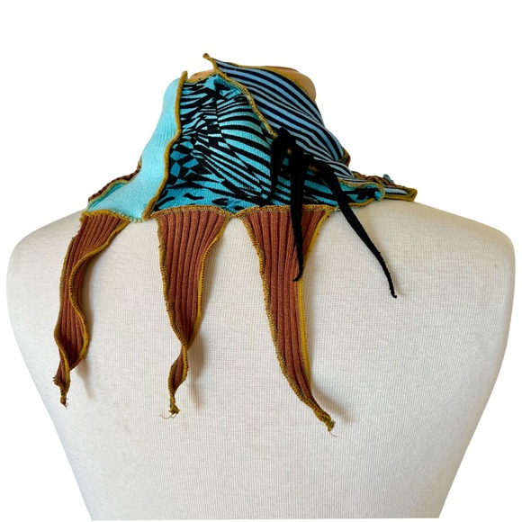 Handmade Cotton Art Scarf in Brown and Blues - Picture 5 of 10